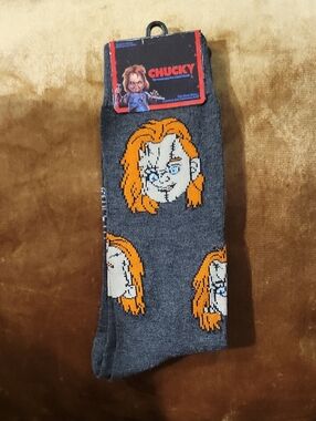 Chucky Graphic Crew Socks - Gray with Orange